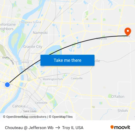Chouteau @ Jefferson Wb to Troy IL USA map