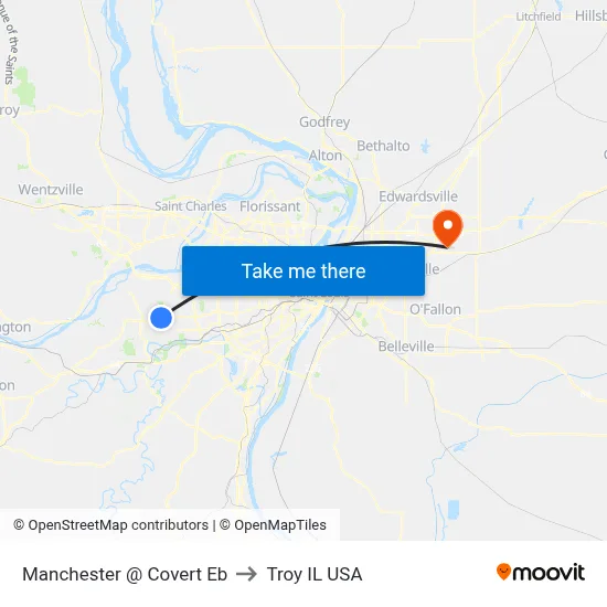Manchester @ Covert Eb to Troy IL USA map