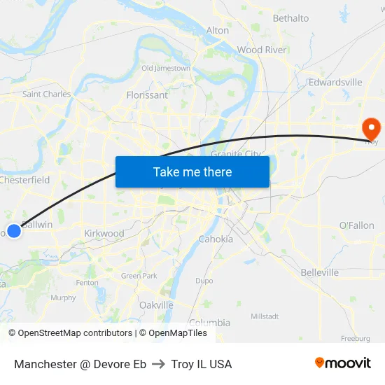 Manchester @ Devore Eb to Troy IL USA map