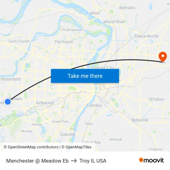 Manchester @ Meadow Eb to Troy IL USA map
