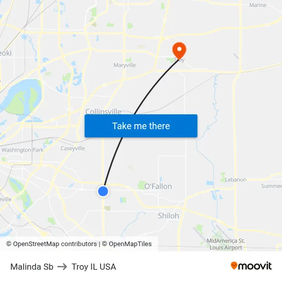 Malinda Sb to Troy IL USA map