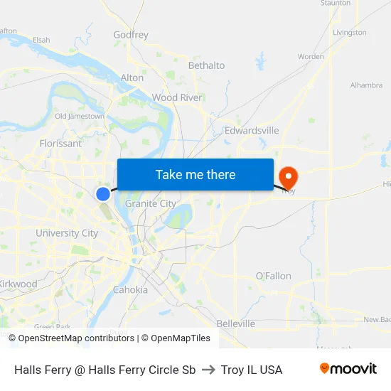 Halls Ferry @ Halls Ferry Circle Sb to Troy IL USA map