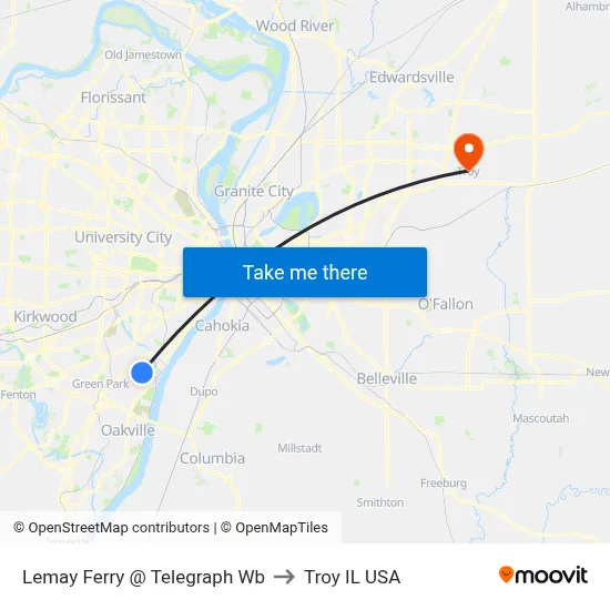 Lemay Ferry @ Telegraph Wb to Troy IL USA map