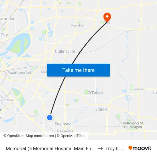 Memorial @ Memorial Hospital Main Entrance Wb to Troy IL USA map