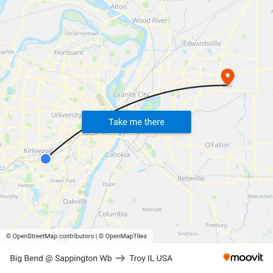 Big Bend @ Sappington Wb to Troy IL USA map