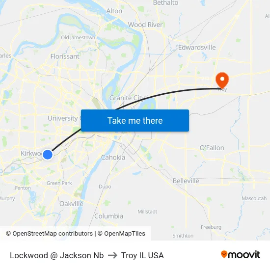 Lockwood @ Jackson Nb to Troy IL USA map
