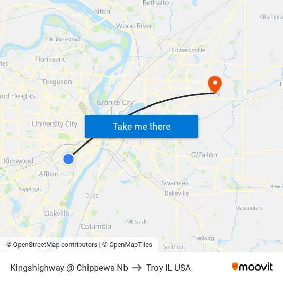 Kingshighway @ Chippewa Nb to Troy IL USA map