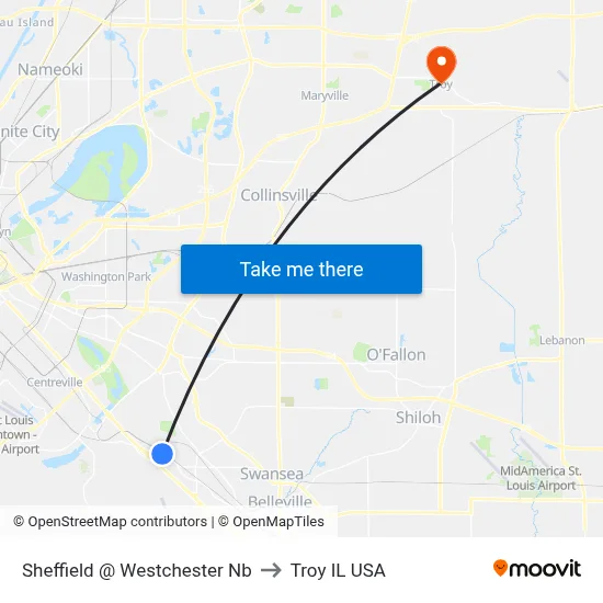 Sheffield @ Westchester Nb to Troy IL USA map