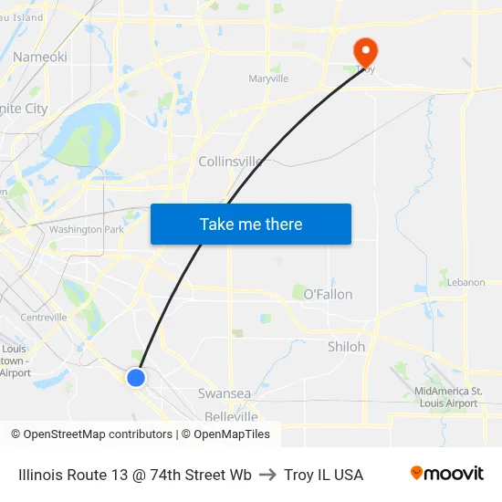 Illinois Route 13 @ 74th Street Wb to Troy IL USA map