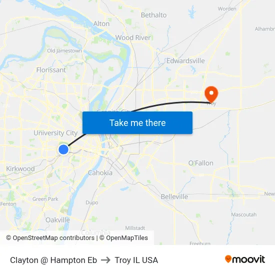 Clayton @ Hampton Eb to Troy IL USA map