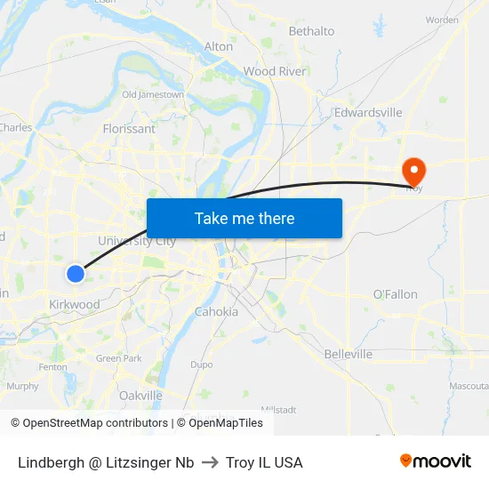 Lindbergh @ Litzsinger Nb to Troy IL USA map