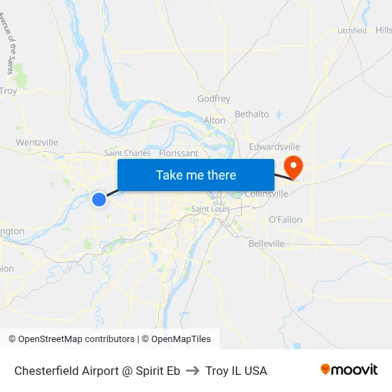 Chesterfield Airport @ Spirit Eb to Troy IL USA map