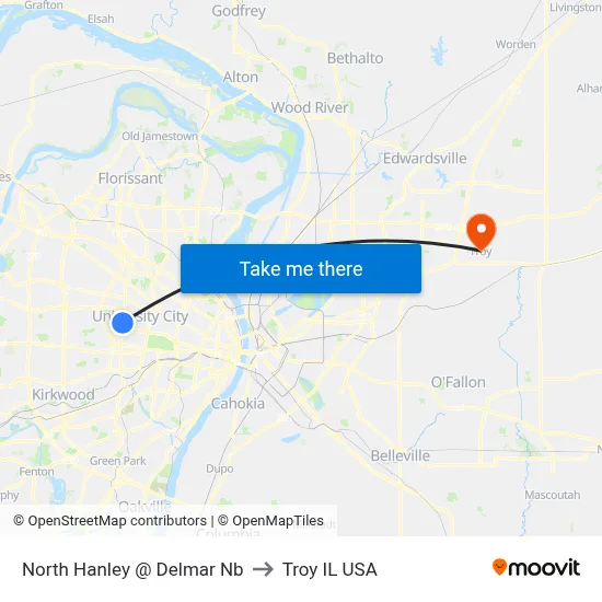 North Hanley @ Delmar Nb to Troy IL USA map