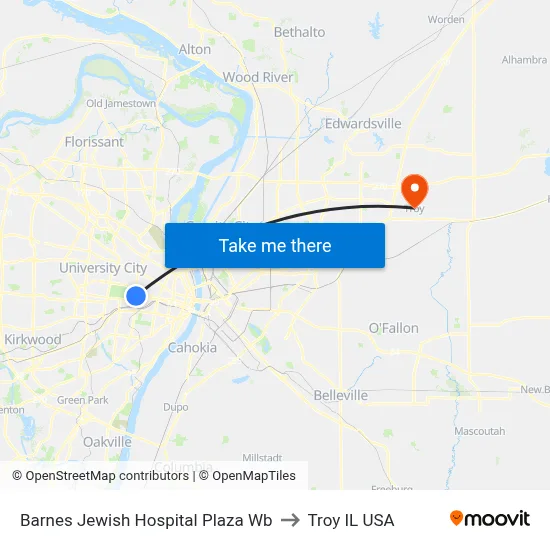 Barnes Jewish Hospital Plaza Wb to Troy IL USA map