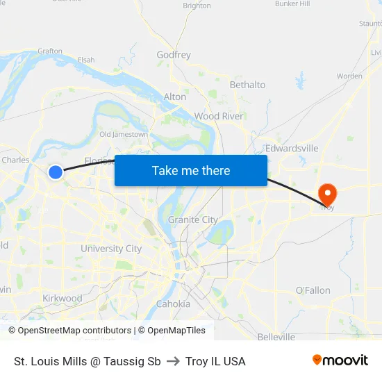 St. Louis Mills @ Taussig Sb to Troy IL USA map
