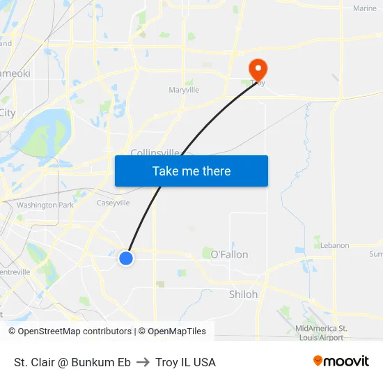 St. Clair @ Bunkum Eb to Troy IL USA map