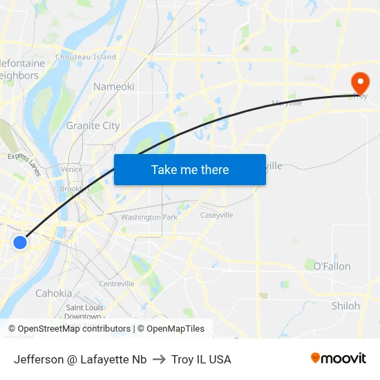 Jefferson @ Lafayette Nb to Troy IL USA map