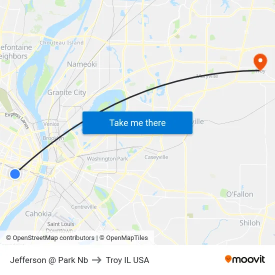 Jefferson @ Park Nb to Troy IL USA map