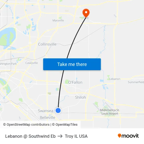 Lebanon @ Southwind Eb to Troy IL USA map