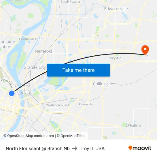 North Florissant @ Branch Nb to Troy IL USA map