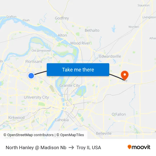 North Hanley @ Madison Nb to Troy IL USA map