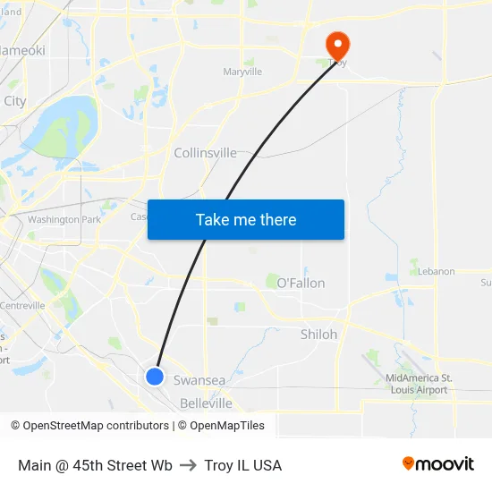 Main @ 45th Street Wb to Troy IL USA map