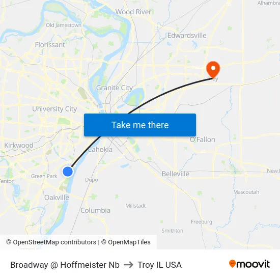 Broadway @ Hoffmeister Nb to Troy IL USA map