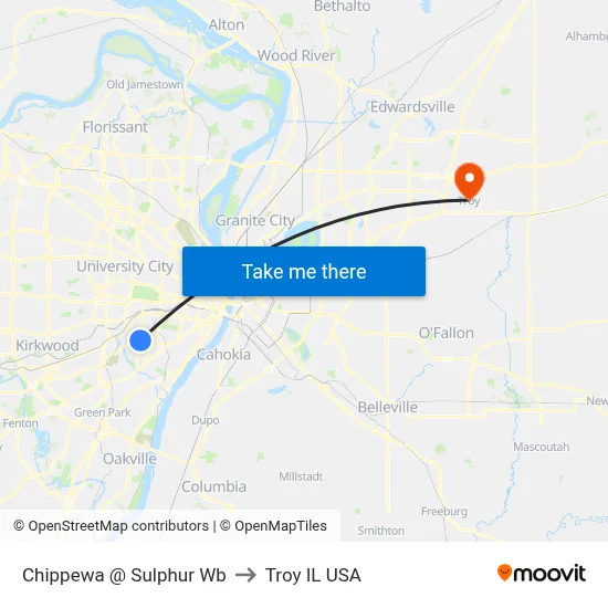 Chippewa @ Sulphur Wb to Troy IL USA map