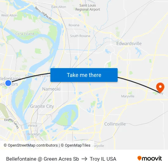 Bellefontaine @ Green Acres Sb to Troy IL USA map