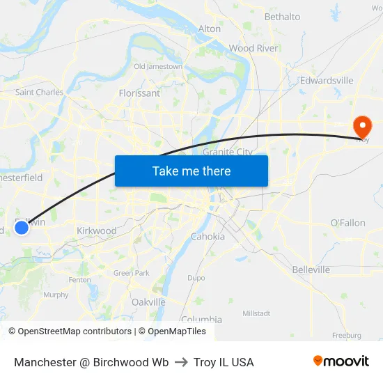 Manchester @ Birchwood Wb to Troy IL USA map