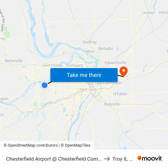 Chesterfield Airport @ Chesterfield Commons Eb to Troy IL USA map