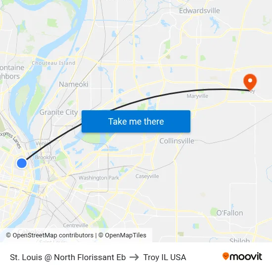 St. Louis @ North Florissant Eb to Troy IL USA map