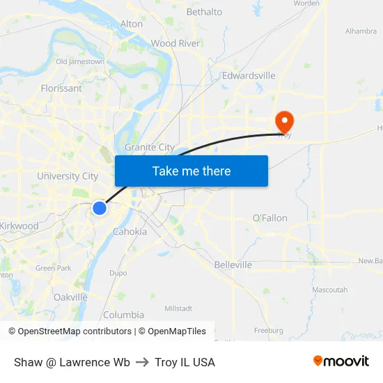 Shaw @ Lawrence Wb to Troy IL USA map