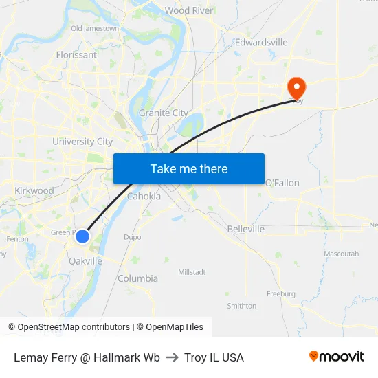 Lemay Ferry @ Hallmark Wb to Troy IL USA map