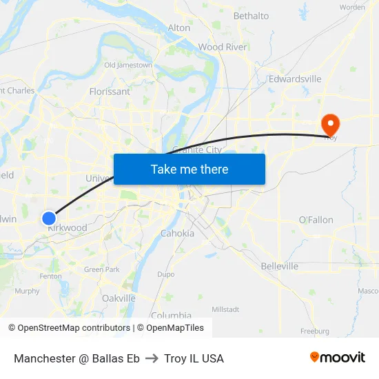 Manchester @ Ballas Eb to Troy IL USA map