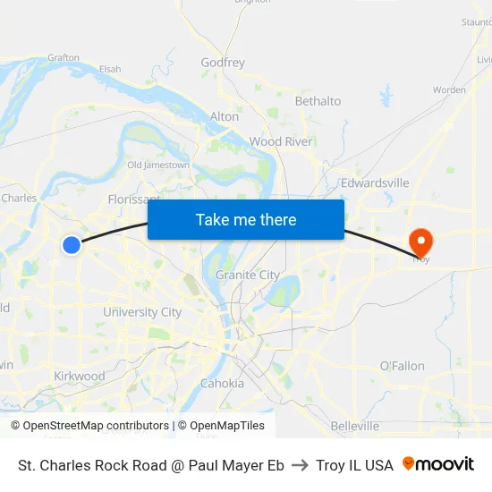 St. Charles Rock Road @ Paul Mayer Eb to Troy IL USA map
