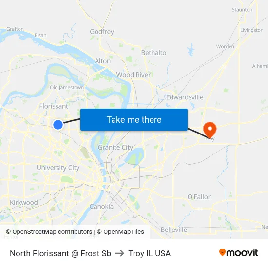 North Florissant @ Frost Sb to Troy IL USA map