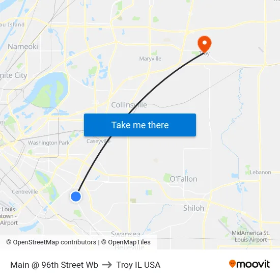 Main @ 96th Street Wb to Troy IL USA map