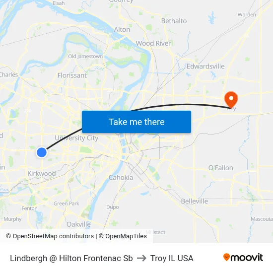 Lindbergh @ Hilton Frontenac Sb to Troy IL USA map