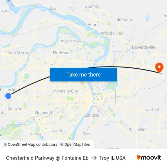 Chesterfield Parkway @ Fontaine Eb to Troy IL USA map