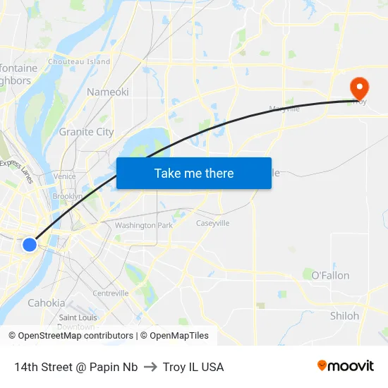 14th Street @ Papin Nb to Troy IL USA map