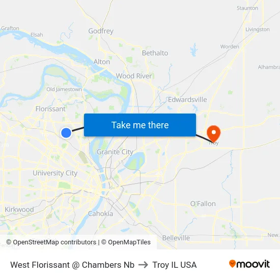 West Florissant @ Chambers Nb to Troy IL USA map