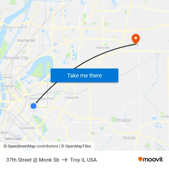 37th Street @ Monk Sb to Troy IL USA map