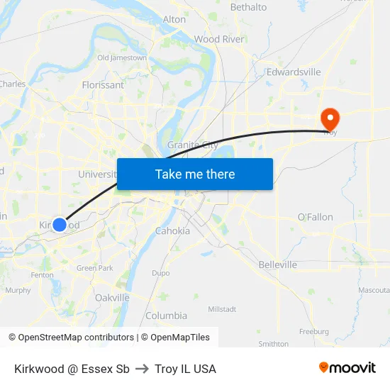 Kirkwood @ Essex Sb to Troy IL USA map