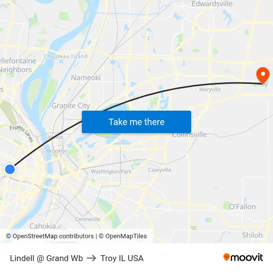 Lindell @ Grand Wb to Troy IL USA map