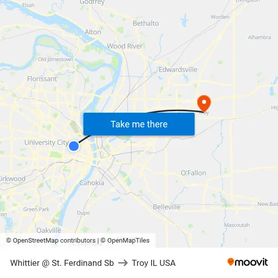 Whittier @ St. Ferdinand Sb to Troy IL USA map