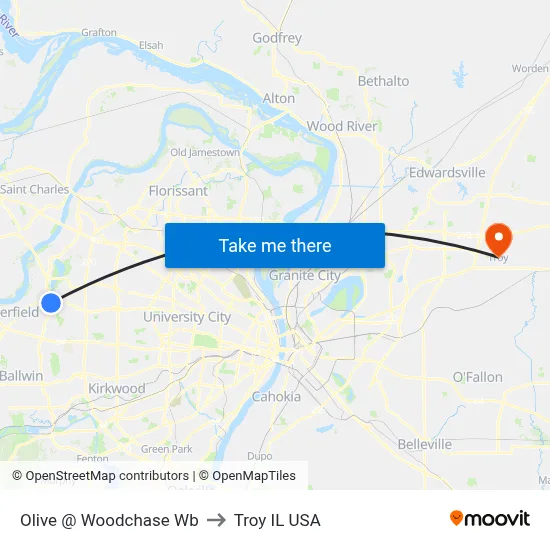 Olive @ Woodchase Wb to Troy IL USA map