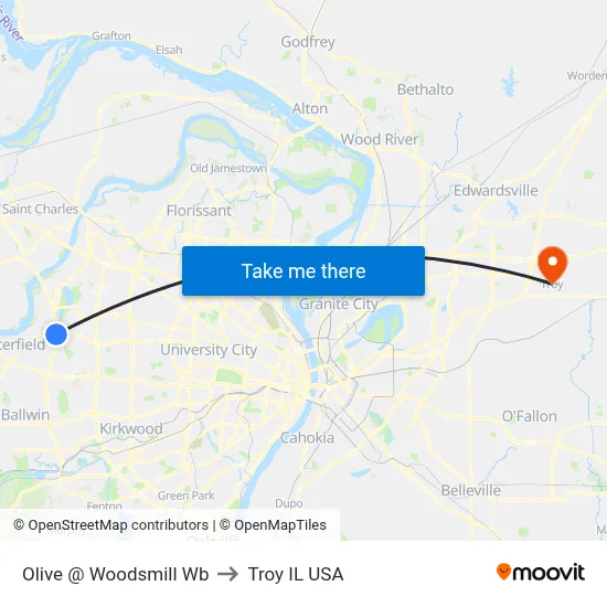 Olive @ Woodsmill Wb to Troy IL USA map