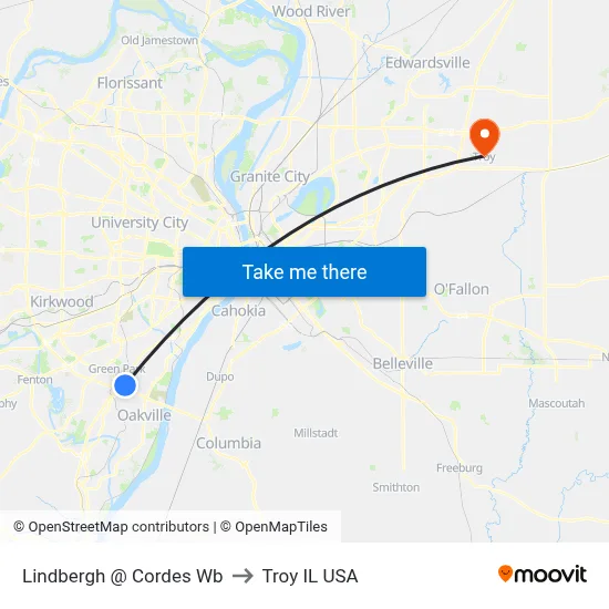 Lindbergh @ Cordes Wb to Troy IL USA map