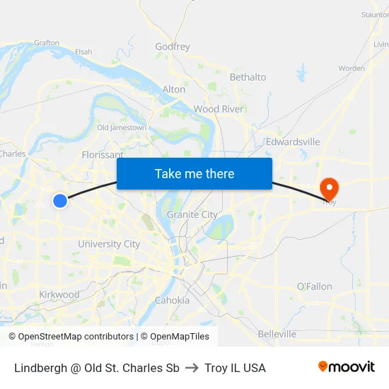 Lindbergh @ Old St. Charles Sb to Troy IL USA map
